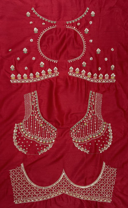 Red Pure Premium Silk Heavy Beads &amp; Motif Dori Embroidery Zari Sequins Hand Work Bridal Lehenga Choli