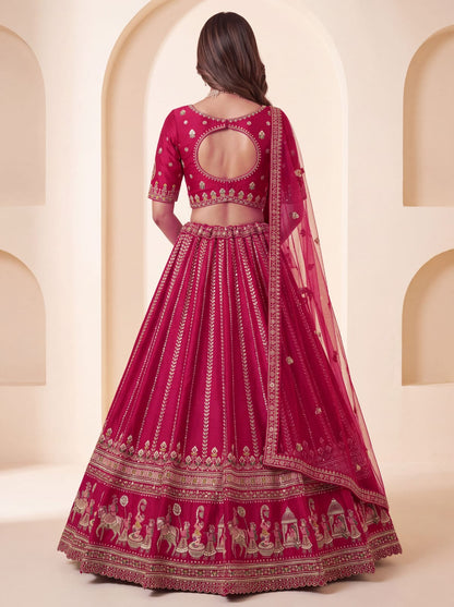 Pink Pure Premium Silk Heavy Beads &amp; Motif Dori Embroidery Zari Sequins Hand Work Bridal Lehenga Choli