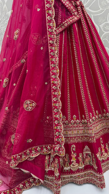 Pink Pure Premium Silk Heavy Beads &amp; Motif Dori Embroidery Zari Sequins Hand Work Bridal Lehenga Choli