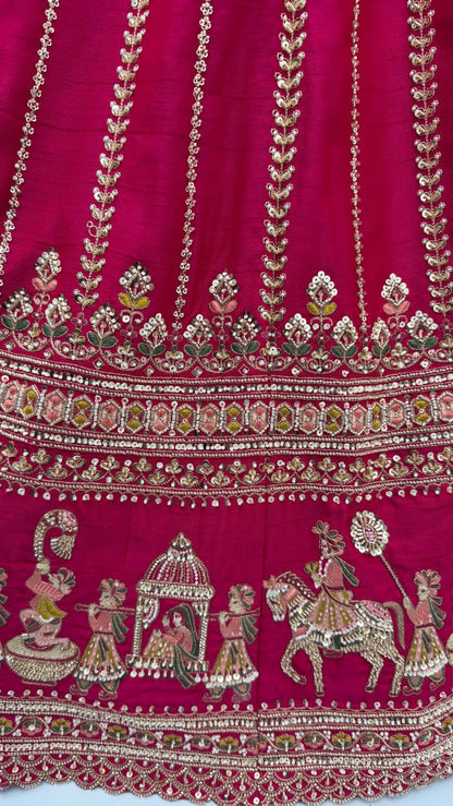 Pink Pure Premium Silk Heavy Beads &amp; Motif Dori Embroidery Zari Sequins Hand Work Bridal Lehenga Choli