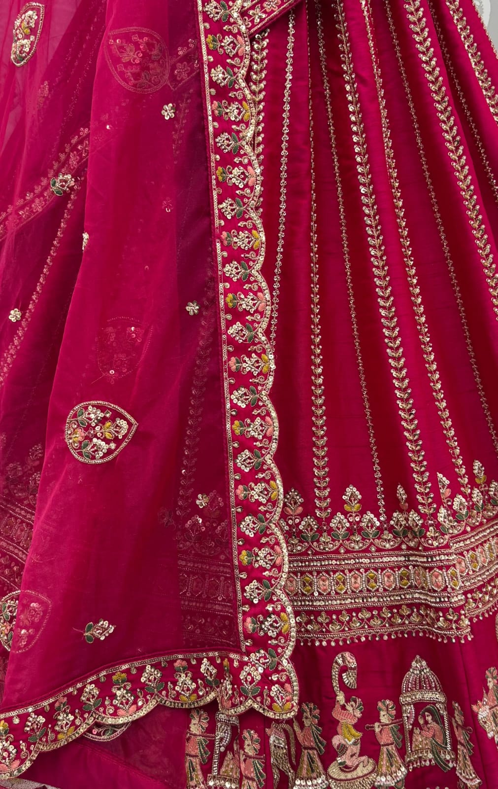 Pink Pure Premium Silk Heavy Beads &amp; Motif Dori Embroidery Zari Sequins Hand Work Bridal Lehenga Choli