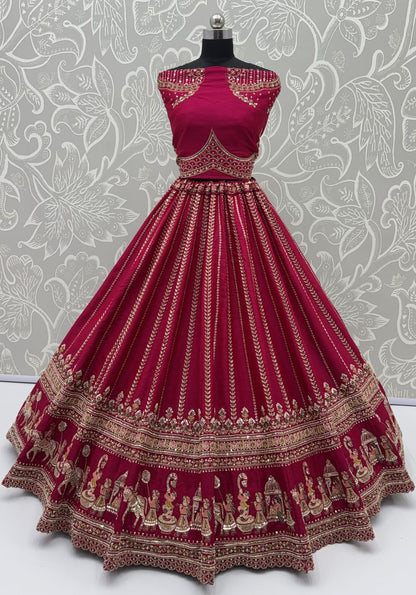 Pink Pure Premium Silk Heavy Beads &amp; Motif Dori Embroidery Zari Sequins Hand Work Bridal Lehenga Choli