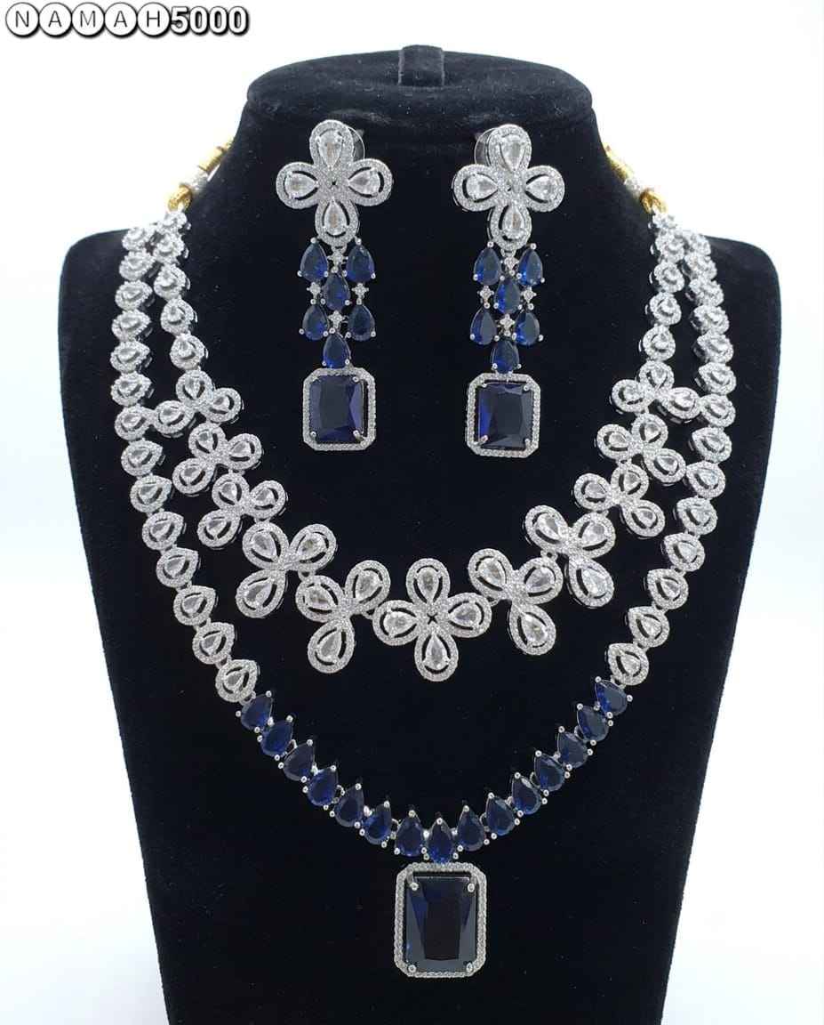 Blue American Diamond Necklace Jewellery Set