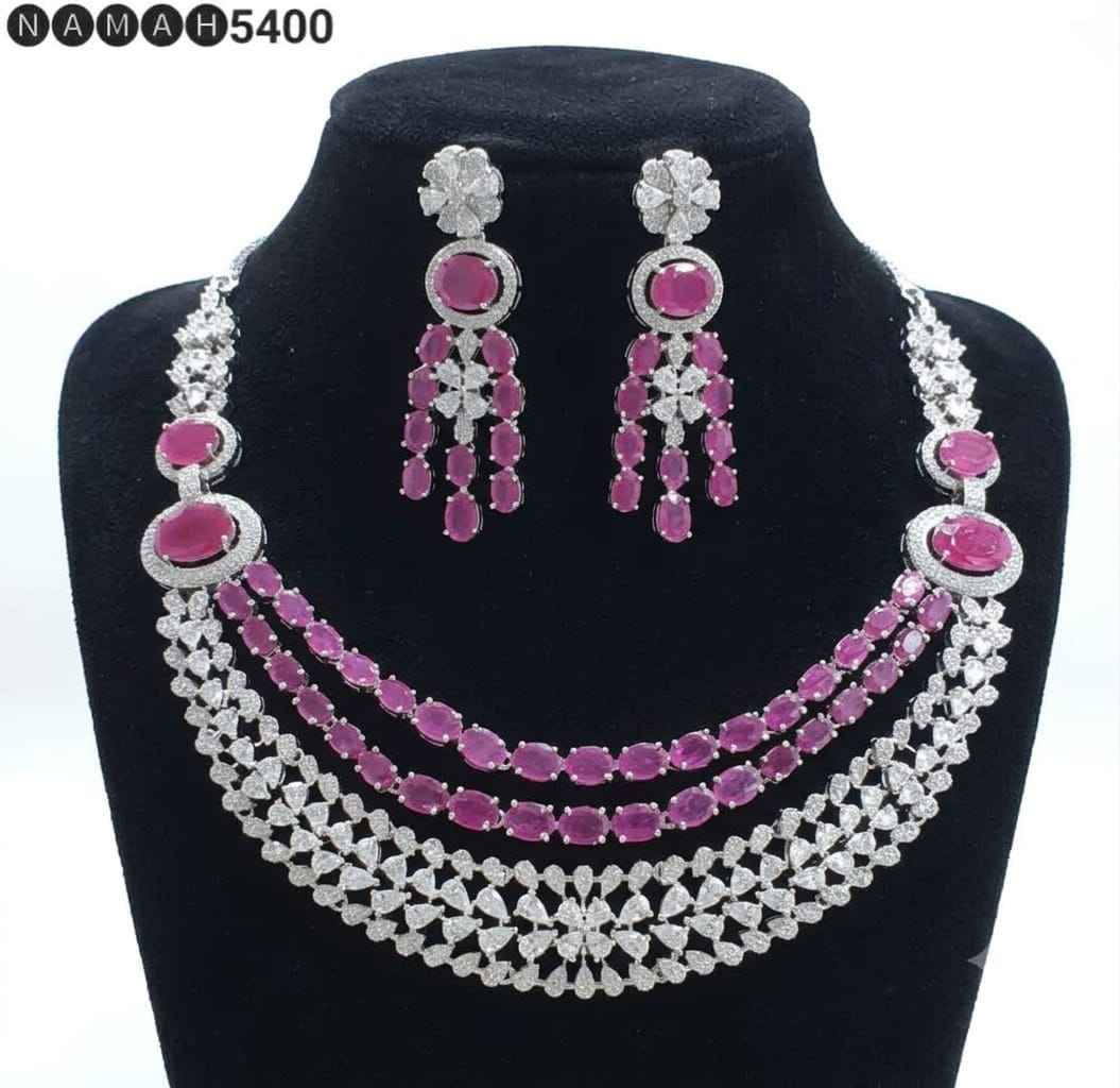 Purple American Diamond Necklace Jewellery Set