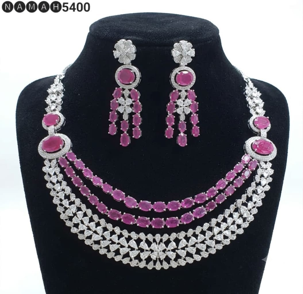 Purple American Diamond Necklace Jewellery Set