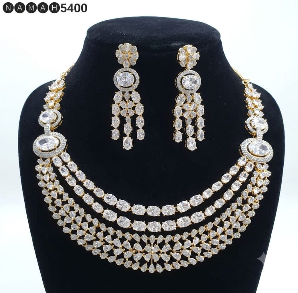 Gold American Diamond Necklace Jewellery Set