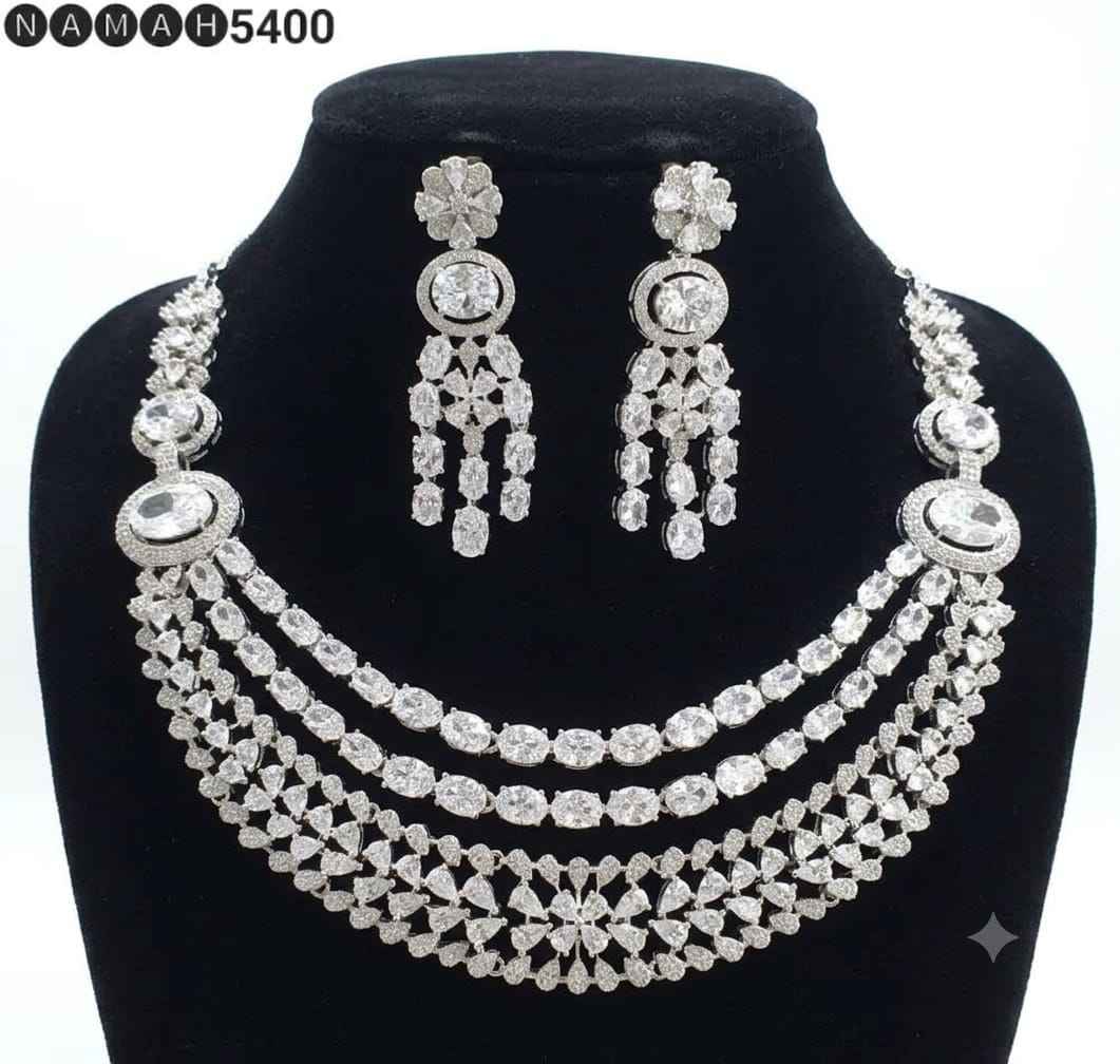 White American Diamond Necklace Jewellery Set