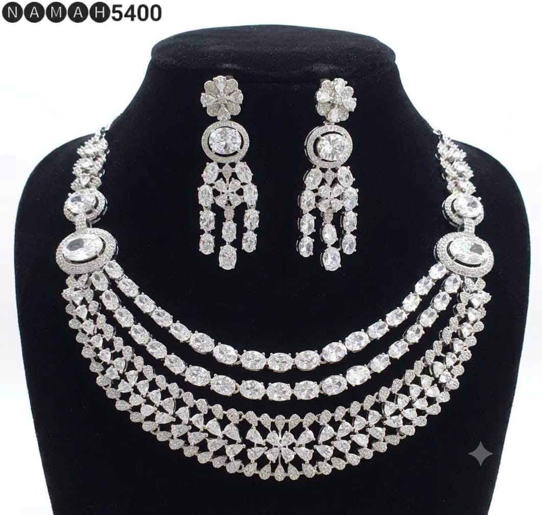 White American Diamond Necklace Jewellery Set