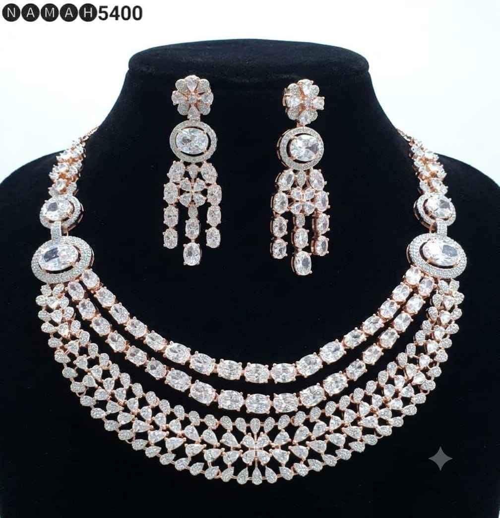 White American Diamond Necklace Jewellery Set