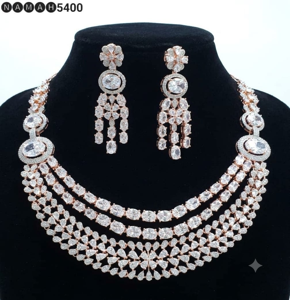 White American Diamond Necklace Jewellery Set