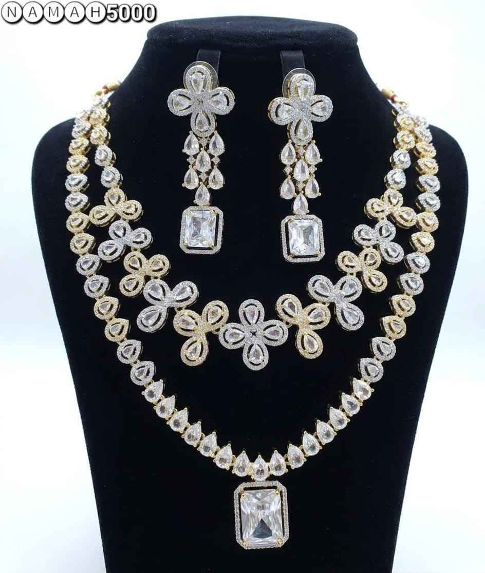 Gold American Diamond Necklace Jewellery Set