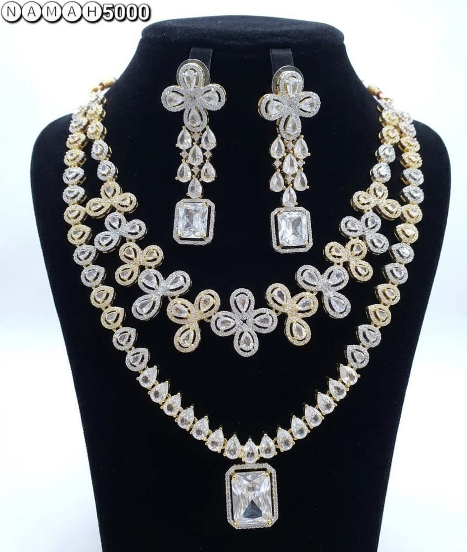 Gold American Diamond Necklace Jewellery Set