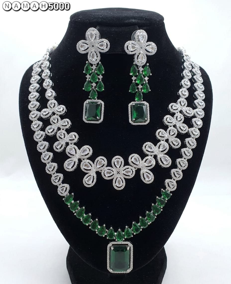 Green American Diamond Necklace Jewellery Set