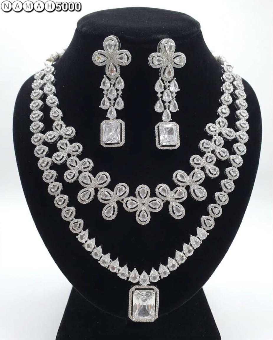White American Diamond Necklace Jewellery Set