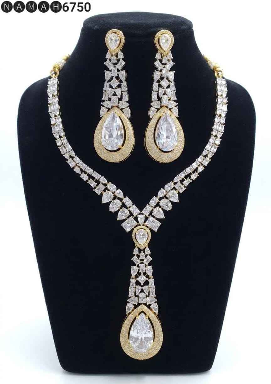 Mustard American Diamond Necklace Jewellery Set