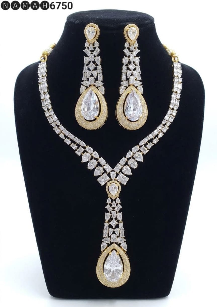 Mustard American Diamond Necklace Jewellery Set