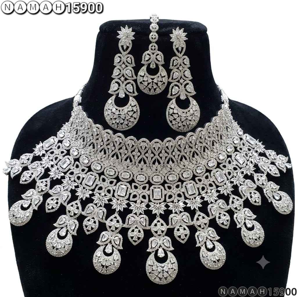 White American Diamond Necklace Jewellery Set