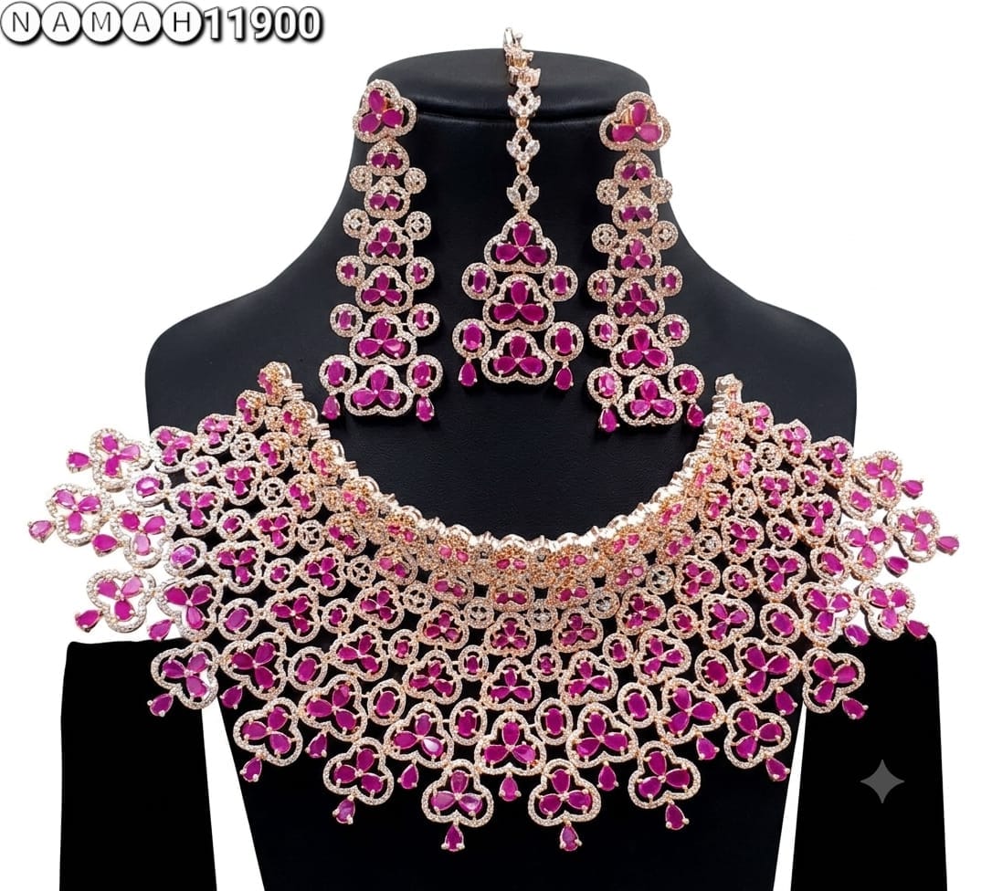 Purple American Diamond Necklace Jewellery Set