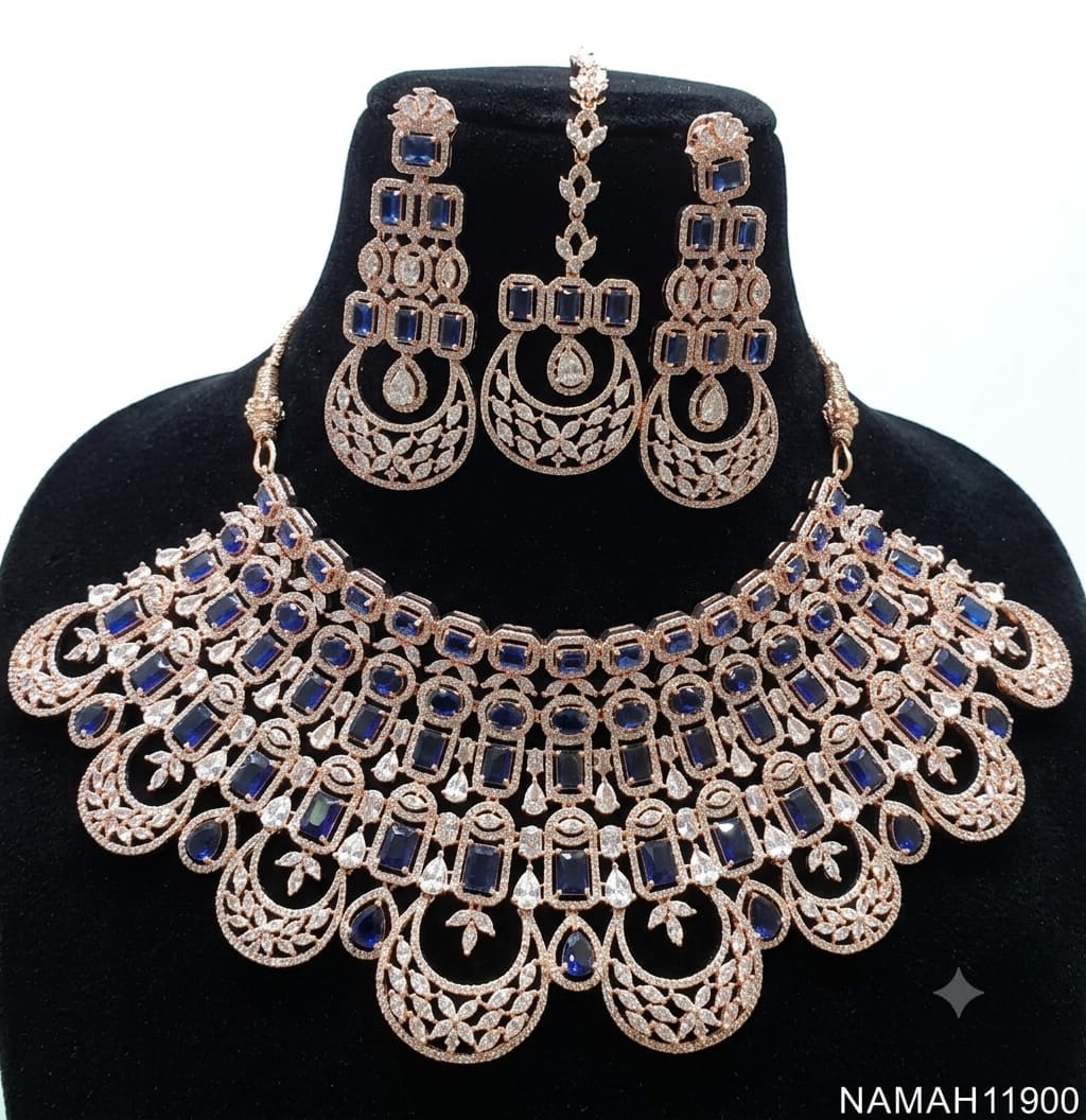 Gold American Diamond Necklace Jewellery Set