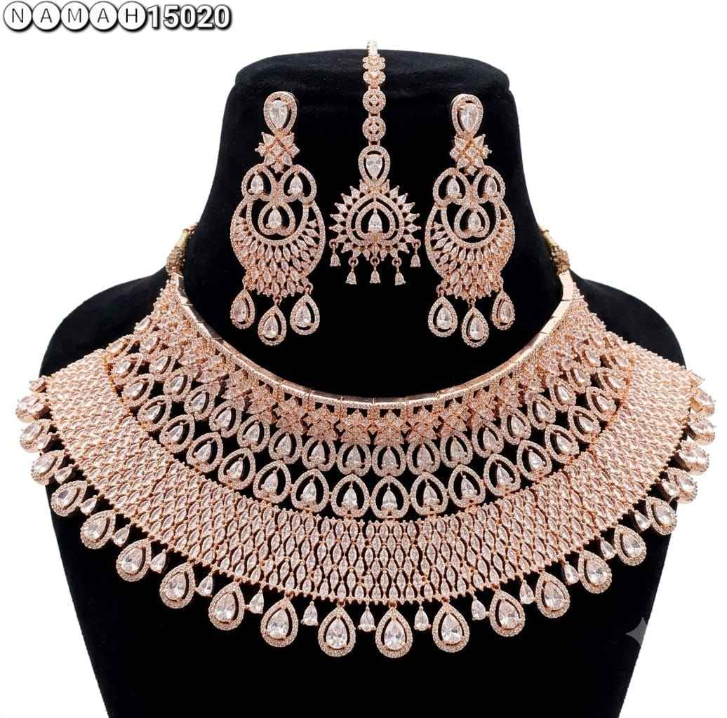 Copper American Diamond Necklace Jewellery Set