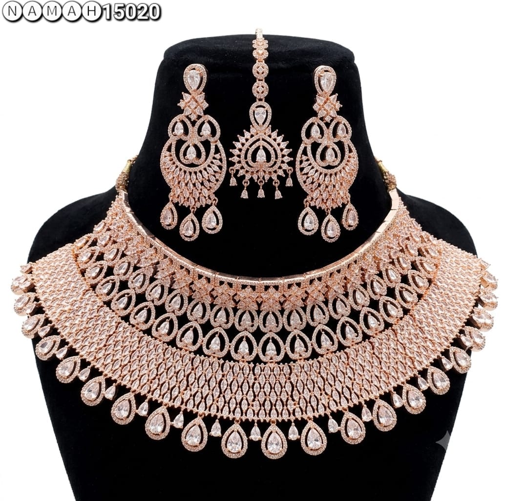 Copper American Diamond Necklace Jewellery Set