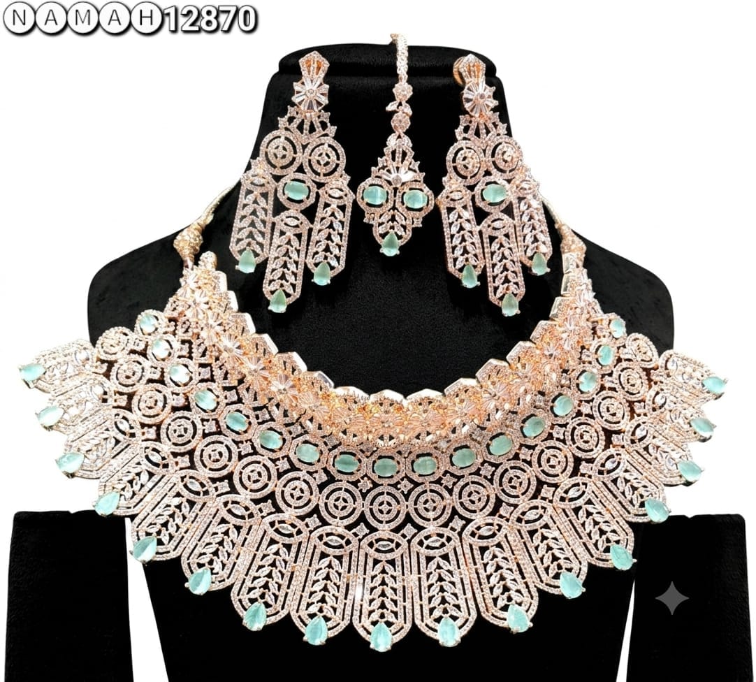 Mint American Diamond Necklace Jewellery Set