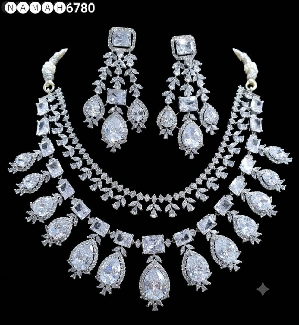 White American Diamond Necklace Jewellery Set