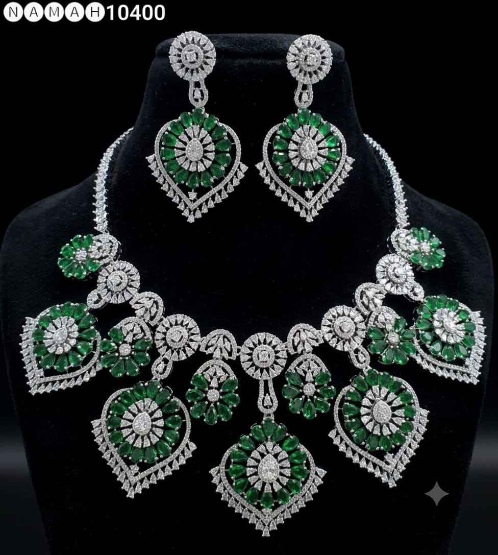 Green American Diamond Necklace Jewellery Set