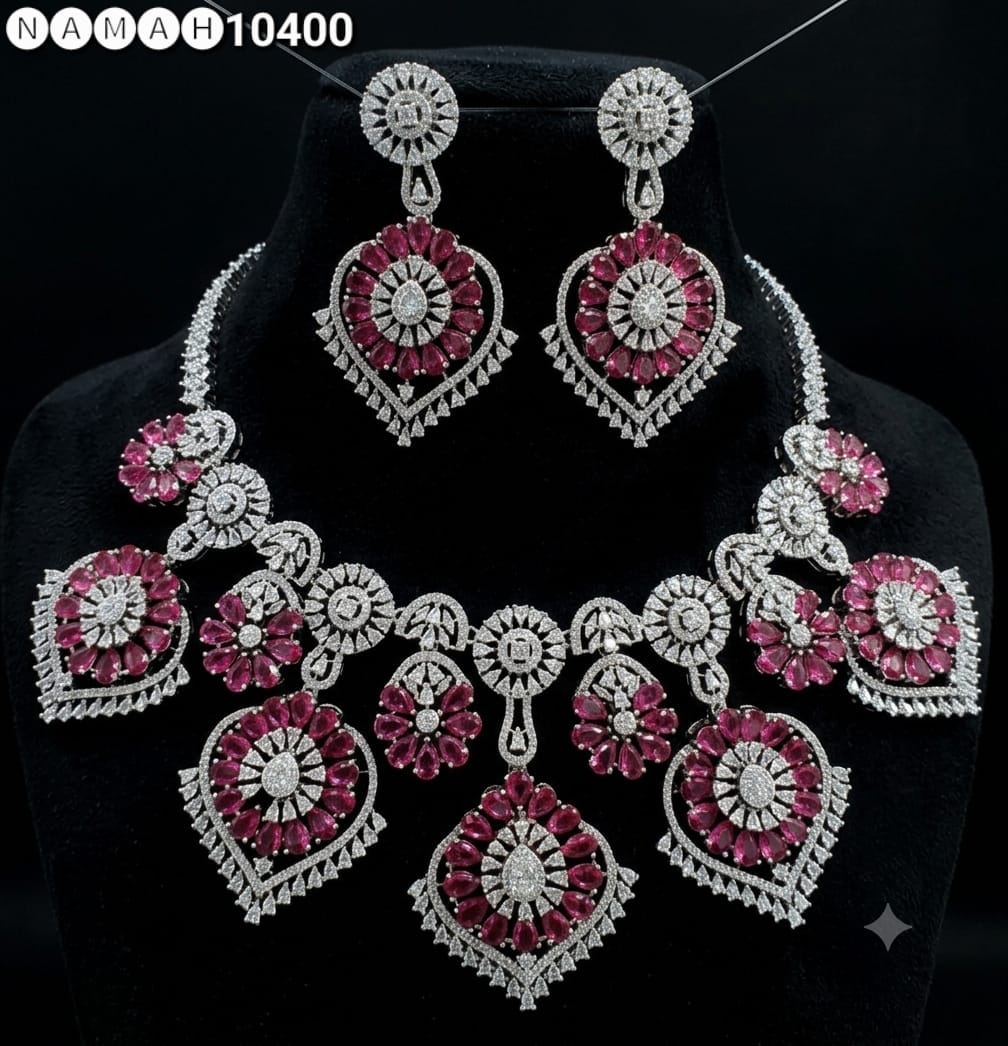 Red American Diamond Necklace Jewellery Set