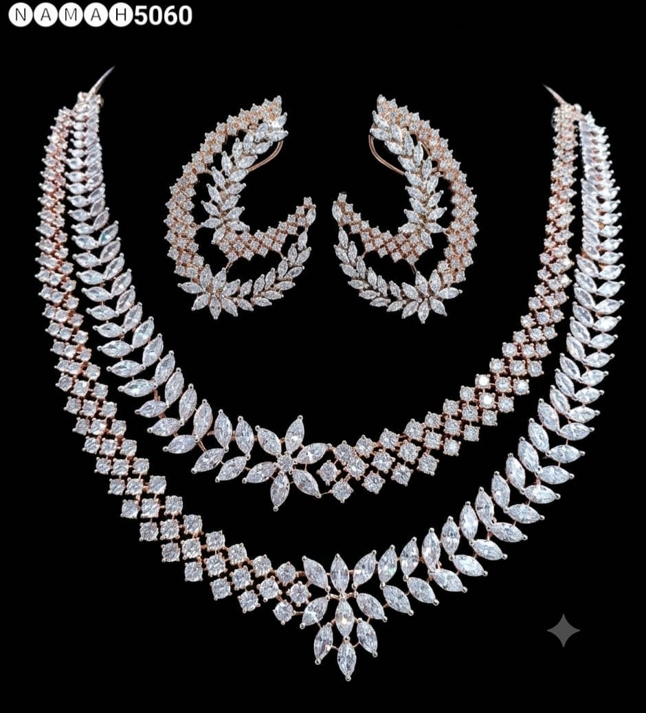 White American Diamond Necklace Jewellery Set