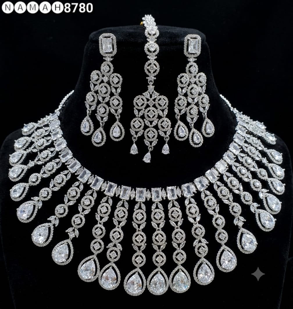 Multi White American Diamond Necklace Jewellery Set