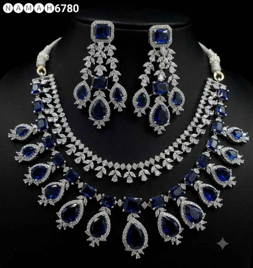Blue American Diamond Necklace Jewellery Set