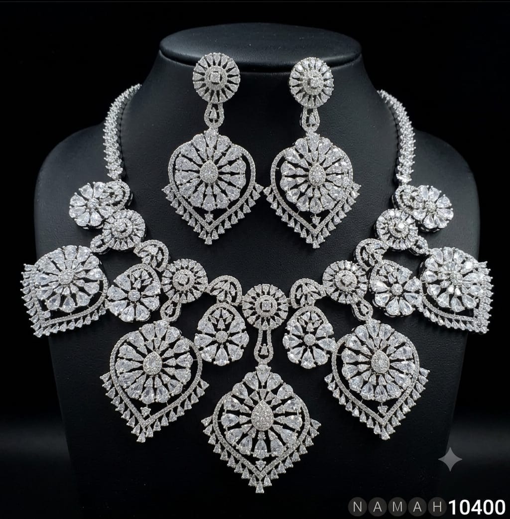 White American Diamond Necklace Jewellery Set