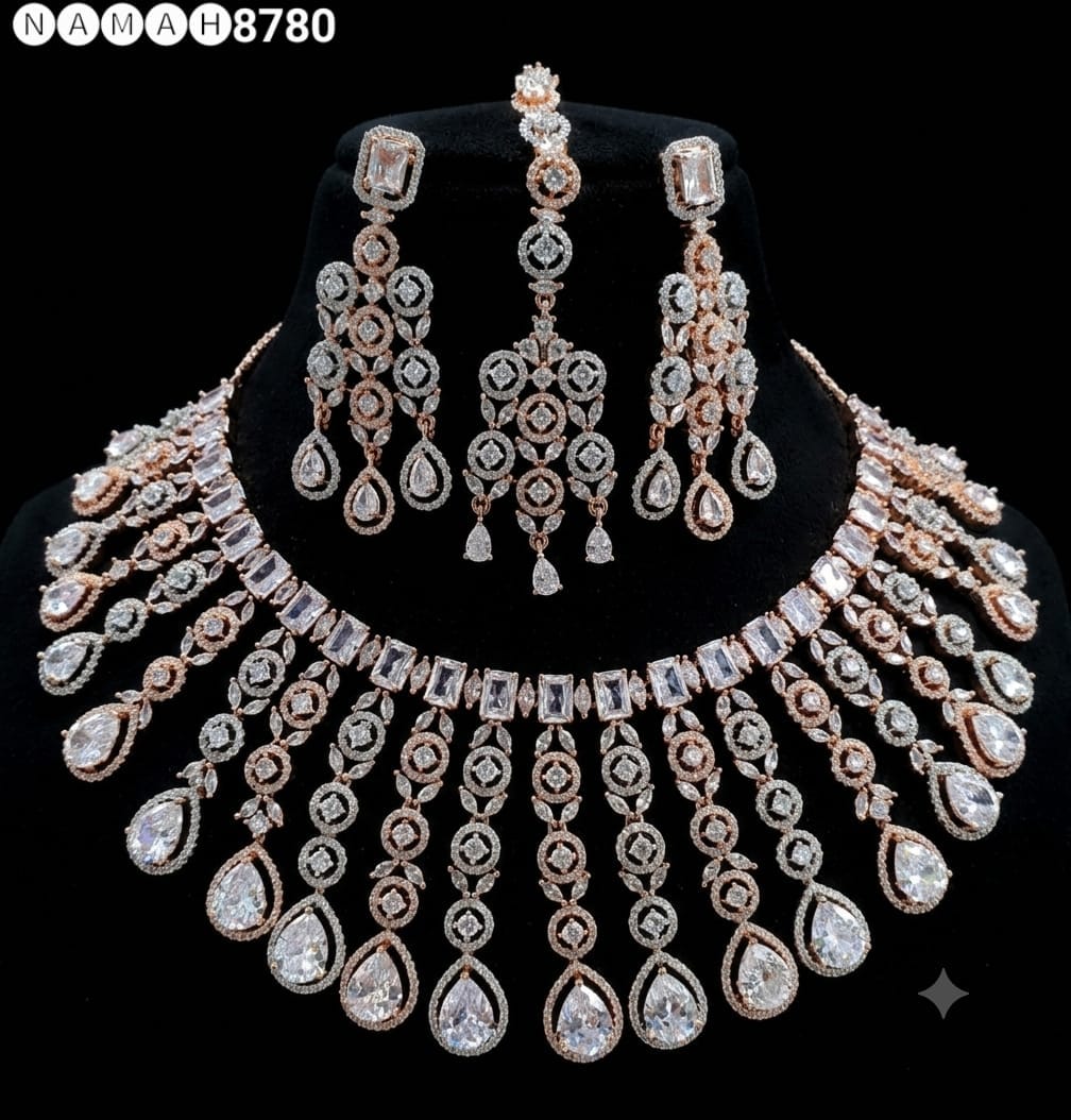 Multi White American Diamond Necklace Jewellery Set