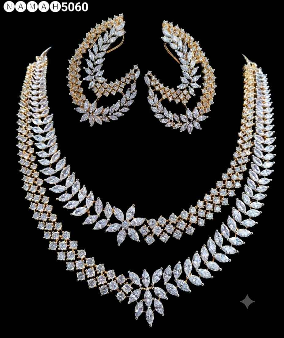 White American Diamond Necklace Jewellery Set