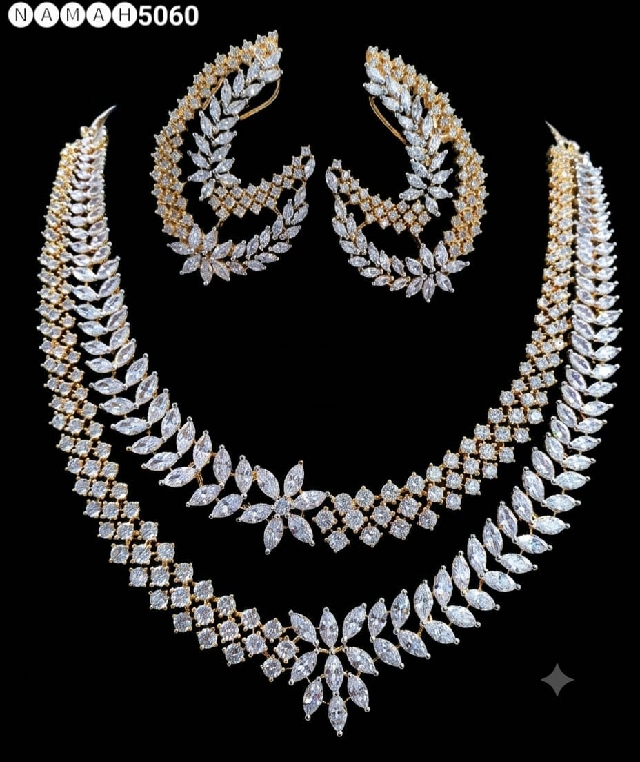 White American Diamond Necklace Jewellery Set