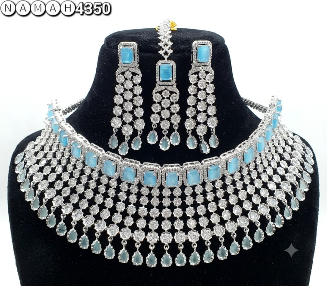 Sky White American Diamond Necklace Jewellery Set