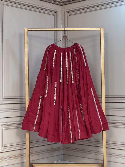 Red Pure Rayon Cotton With Multi Mirror Work Navratri Skirt