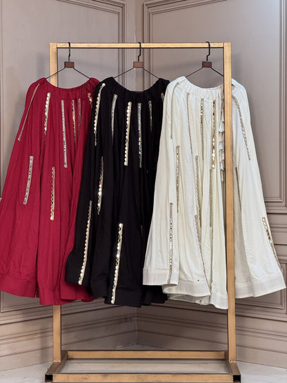 Red Pure Rayon Cotton With Multi Mirror Work Navratri Skirt