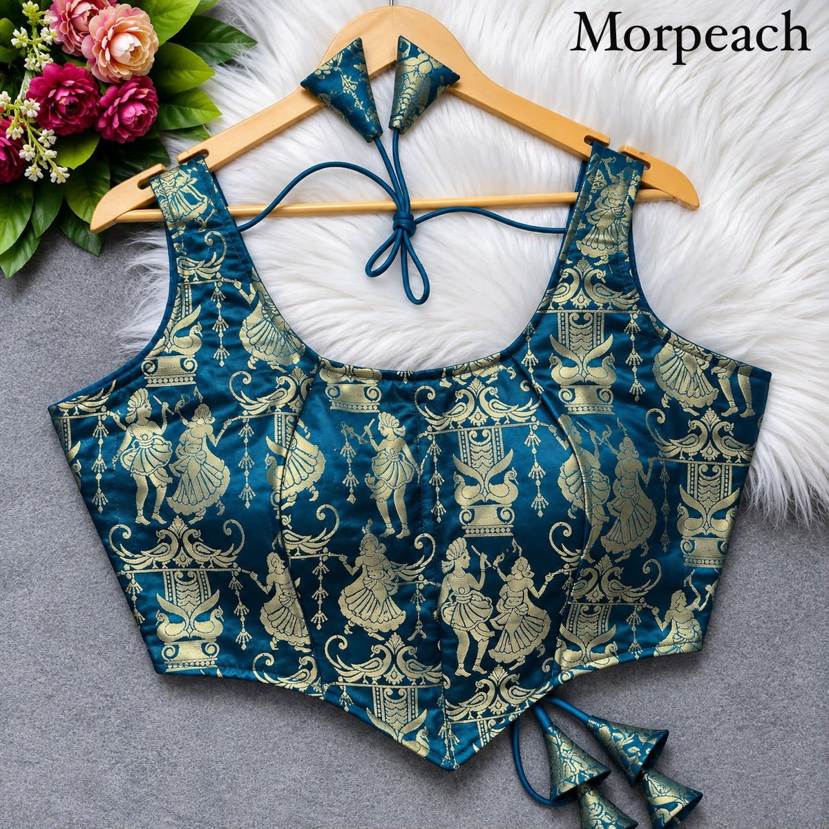 Morepech Pure Heavy King Khab Banarasi With Tricot Fuising Sleeveless Banarasi Blouse