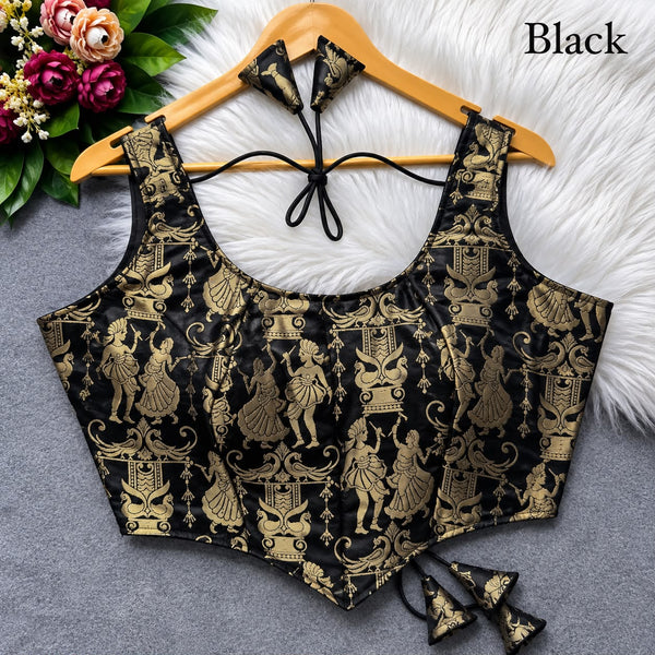 Black Pure Heavy King Khab Banarasi With Tricot Fuising Sleeveless Banarasi Blouse