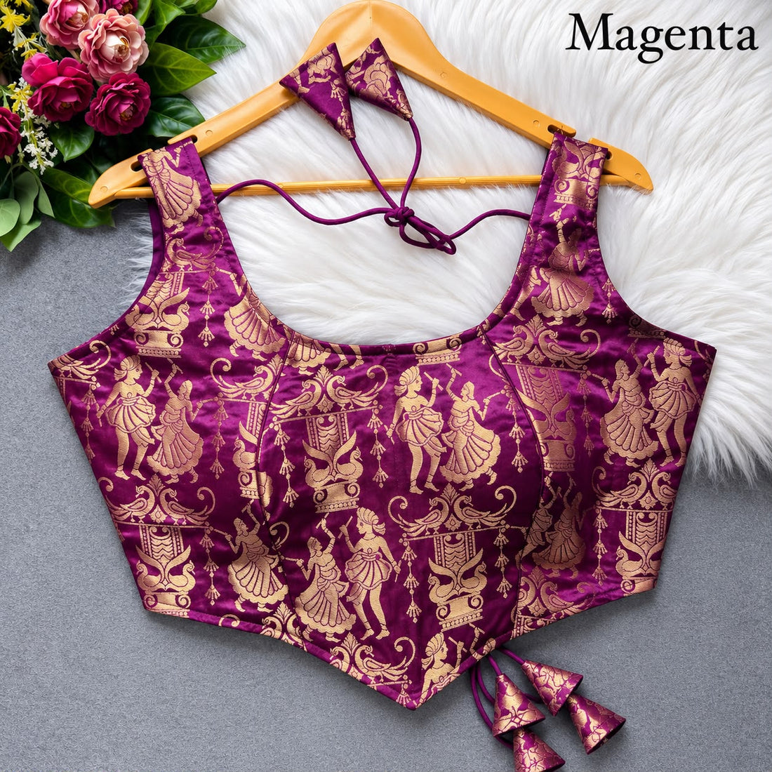 Magenta Pure Heavy King Khab Banarasi With Tricot Fuising Sleeveless Banarasi Blouse