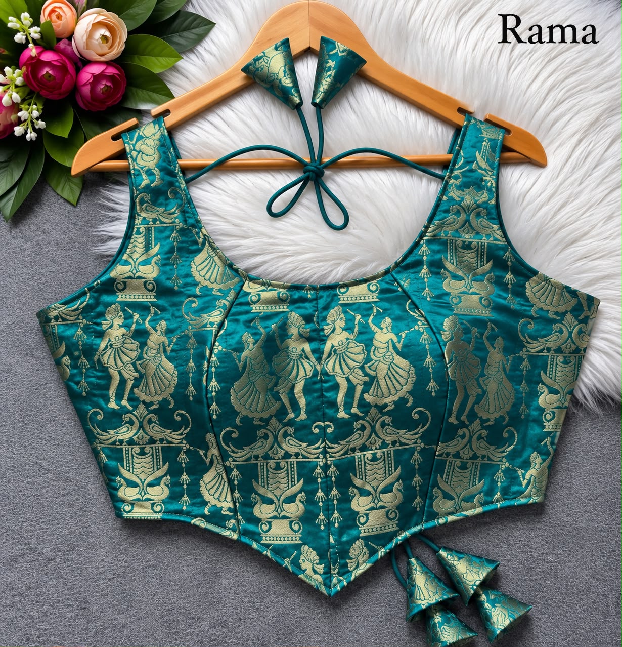 Rama Pure Heavy King Khab Banarasi With Tricot Fuising Sleeveless Banarasi Blouse