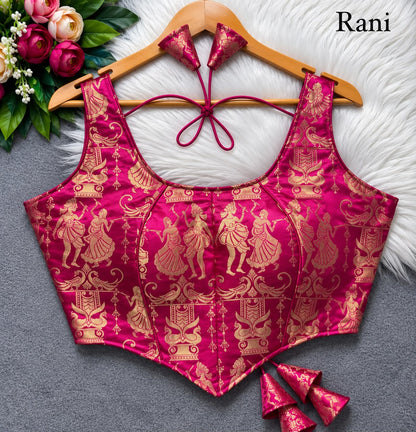 Rani Pure Heavy King Khab Banarasi With Tricot Fuising Sleeveless Banarasi Blouse