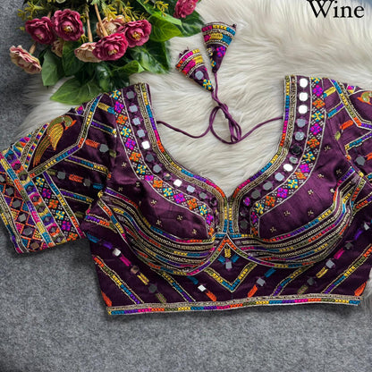 Wine Pure Heavy Italian Soft Silk Beads Thread Real Mirror Work Navratri Blouse