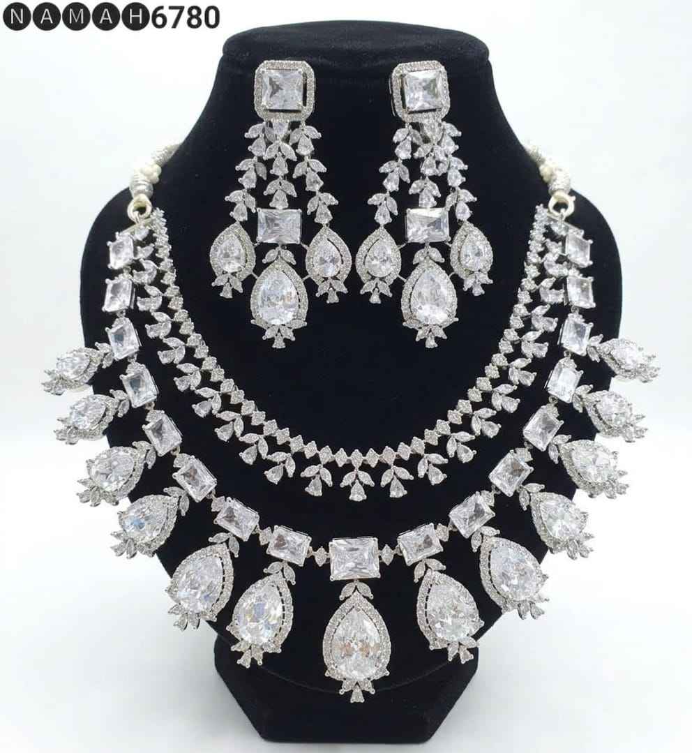 White American Diamond Necklace Jewellery Set