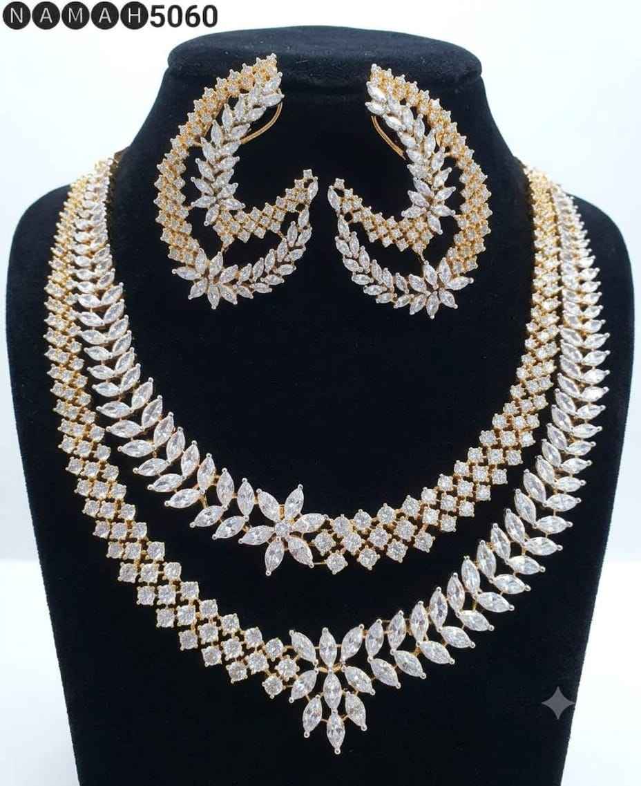 White Gold American Diamond Necklace Jewellery Set