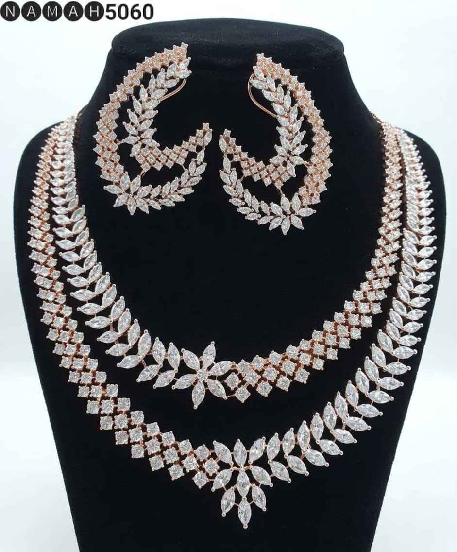 White Gold American Diamond Necklace Jewellery Set