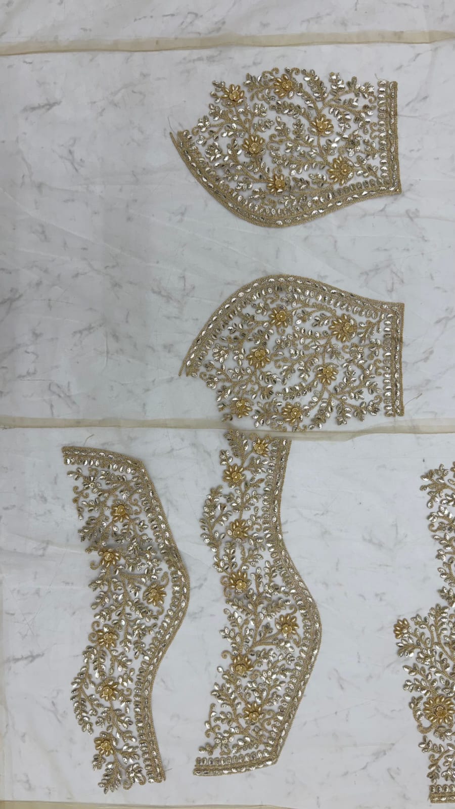 Golden Pure Premium Net Handwork Flower sequins Long Pan Patti Sequins Beads Work Wedding Saree