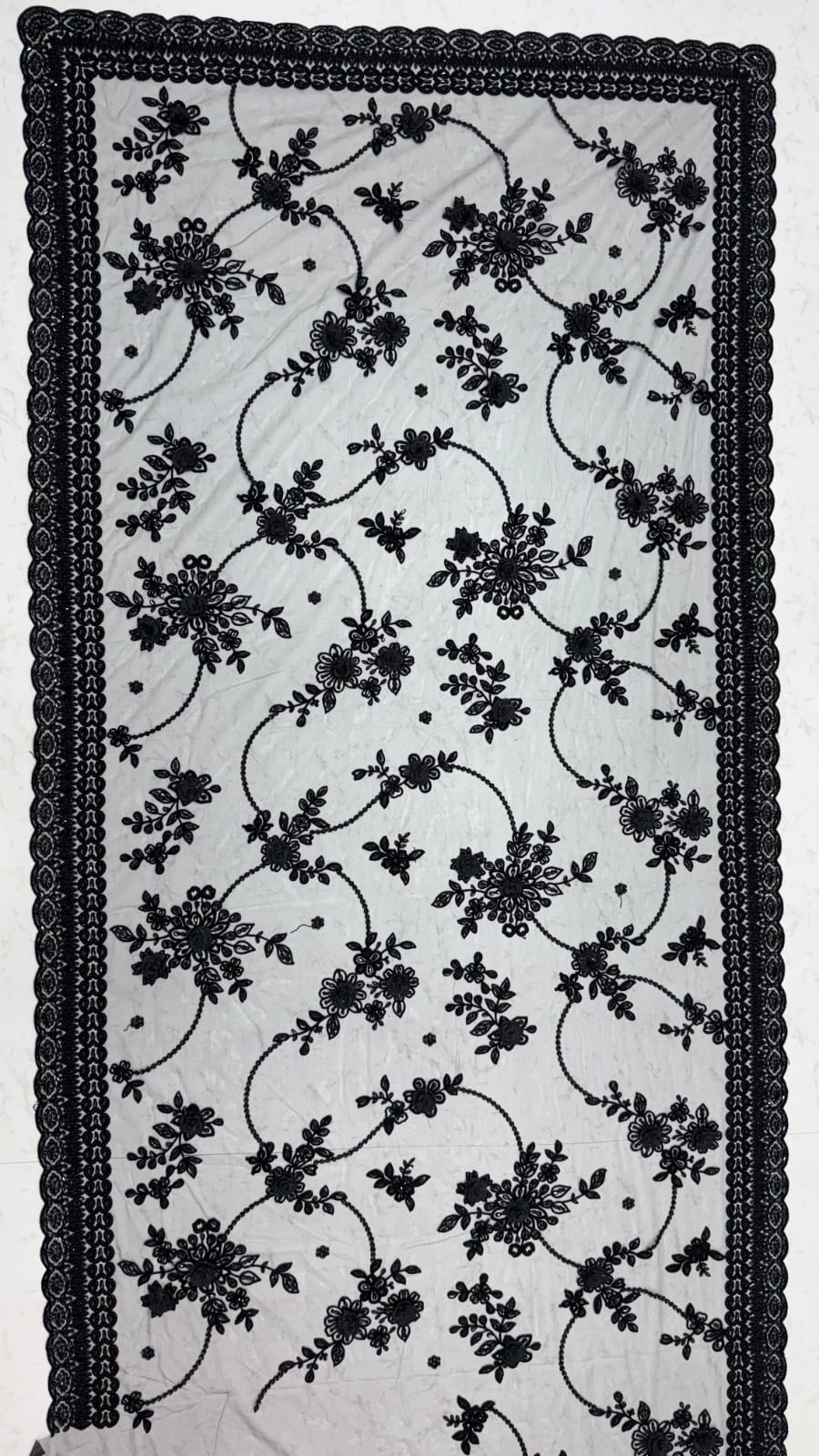Black Pure Premium Net Handwork Flower sequins Long Pan Patti Sequins Beads Work Wedding Saree